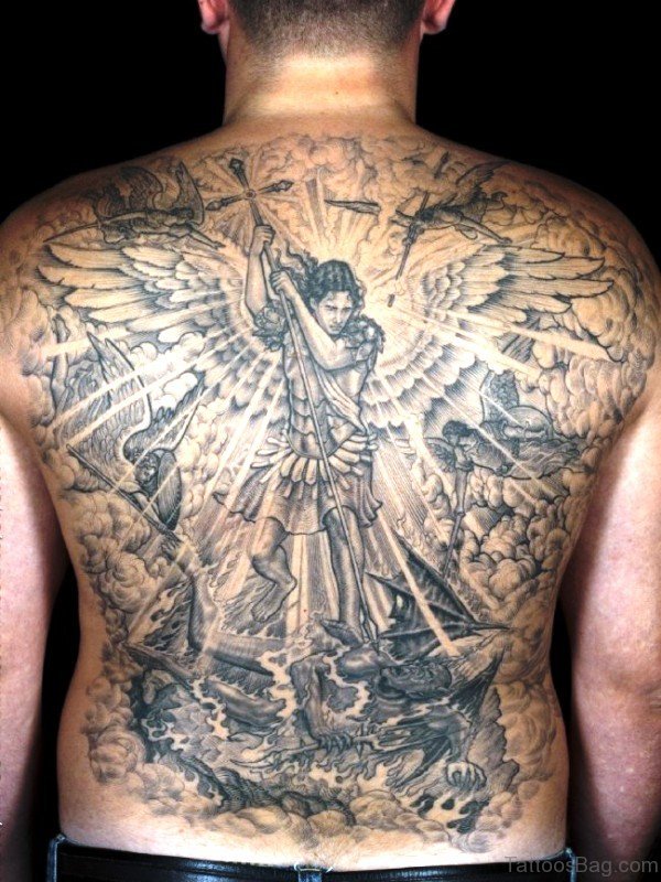 Elegant Archangel Tattoo On Back