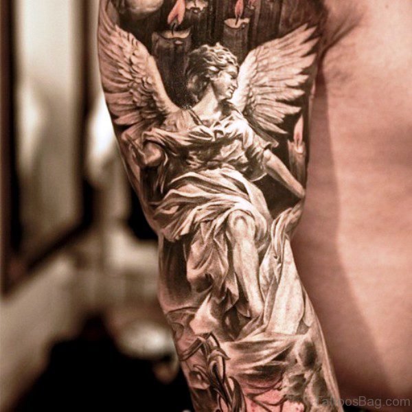 Elegant Archangel Tattoo On Shoulder