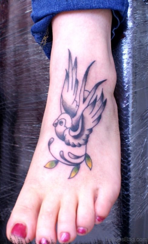 Elegant Bird Tattoo On Foot 