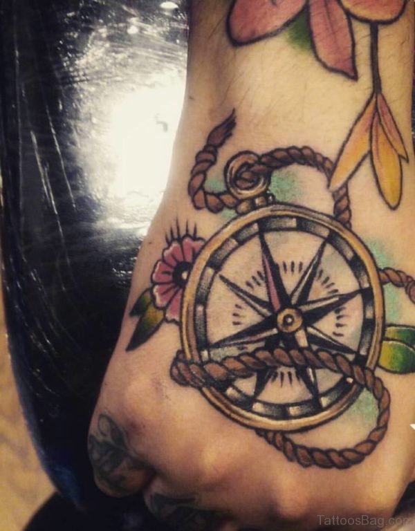 Elegant Compass Tattoo On Hand