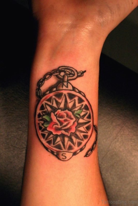 Elegant Compass Tattoo On Wrist