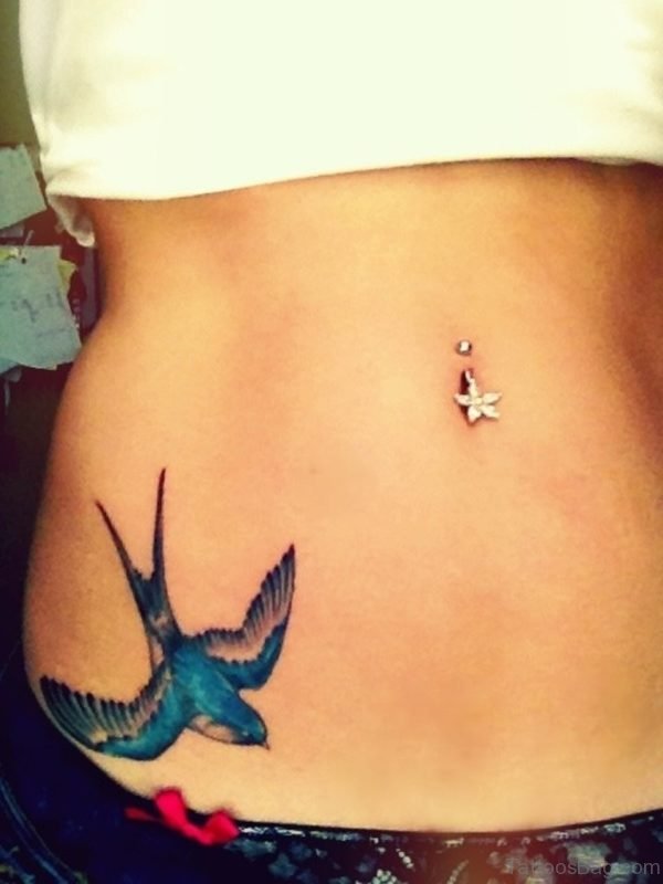 Elegant Swallow Tattoo On Waist
