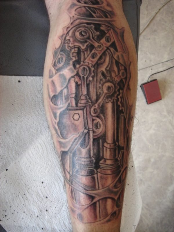 Engine Tattoo On Leg