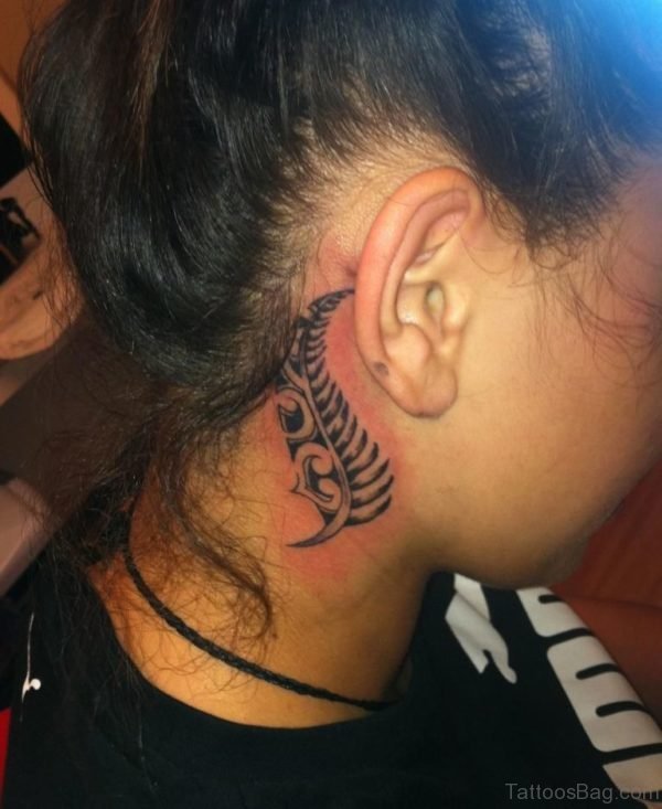 Excellent Feather Tattoo On Nape