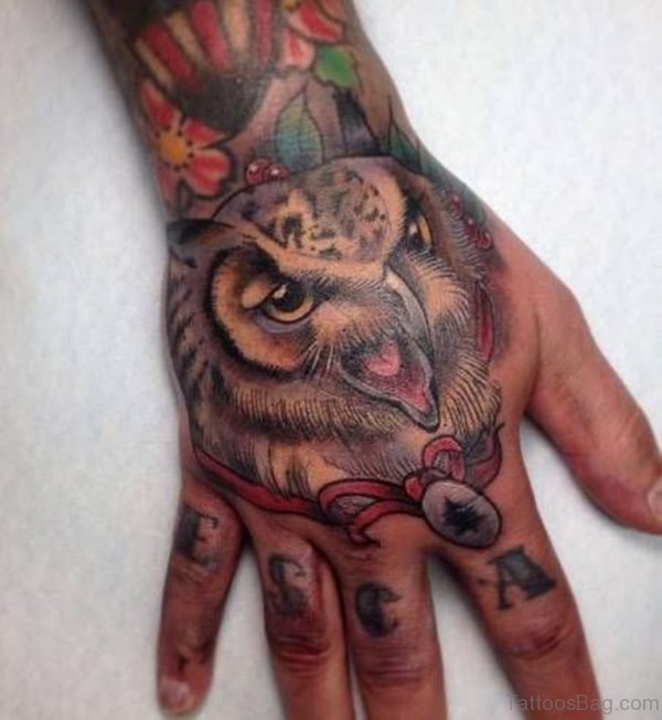 Excellent Owl Tattoo On Hand