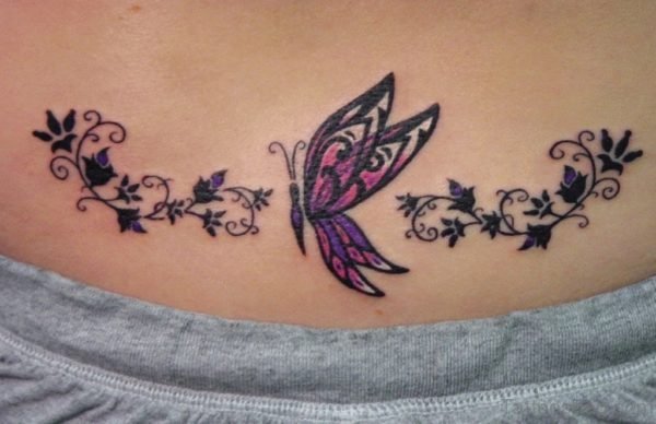 Excellent Tribal Butterfly Tattoo On Waist