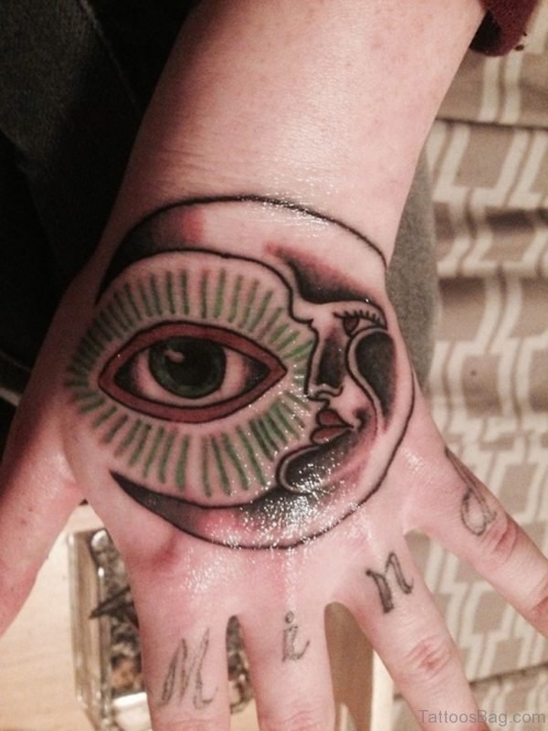 Eye And Moon Tattoo Design On Hand