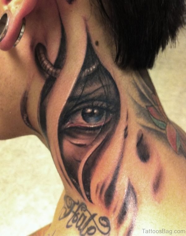 Fabulous Eye Tattoo On Neck
