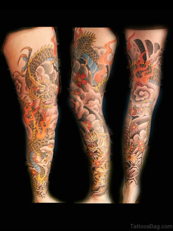 Fanciful Leg Dragon Tattoo