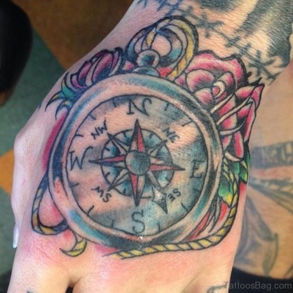 Fantatsic Compass Tattoo On Hand