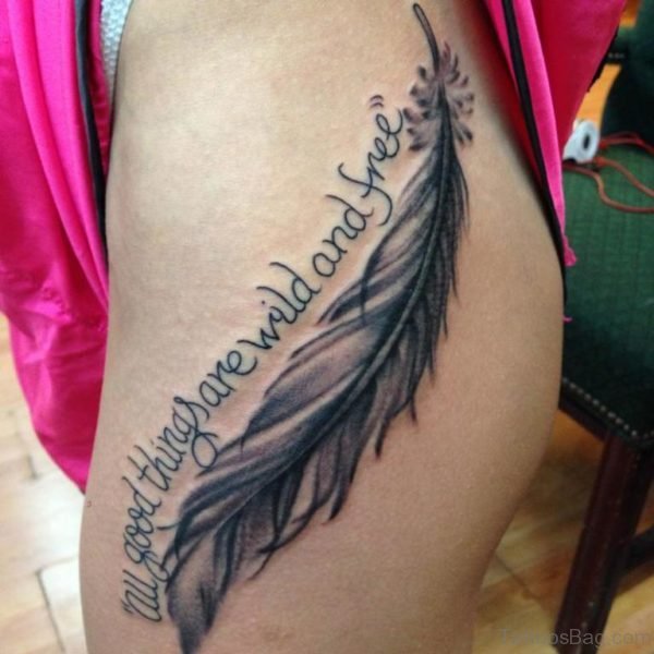 Feather Tattoo On Thigh