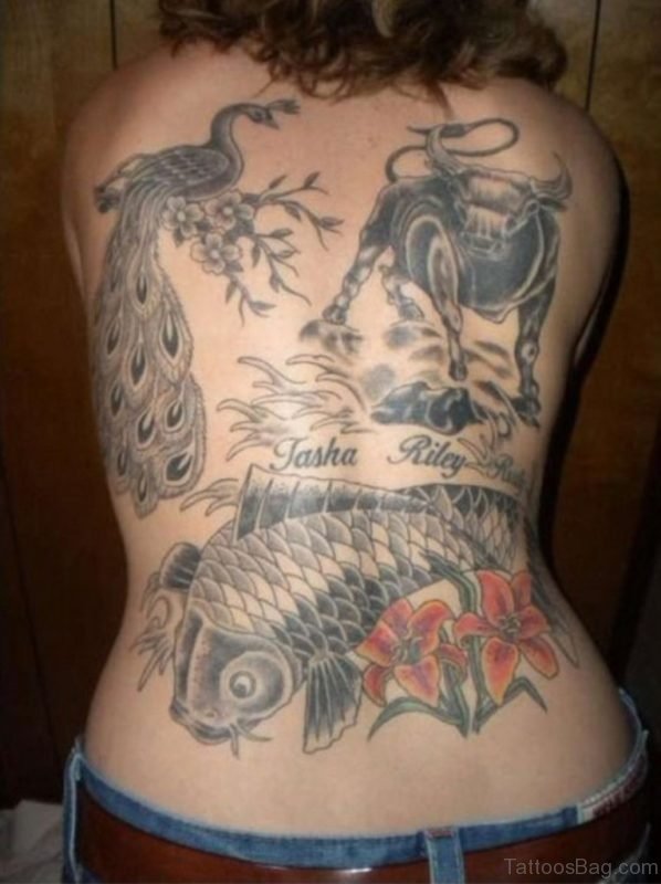 Fish And Peacock Tattoo 