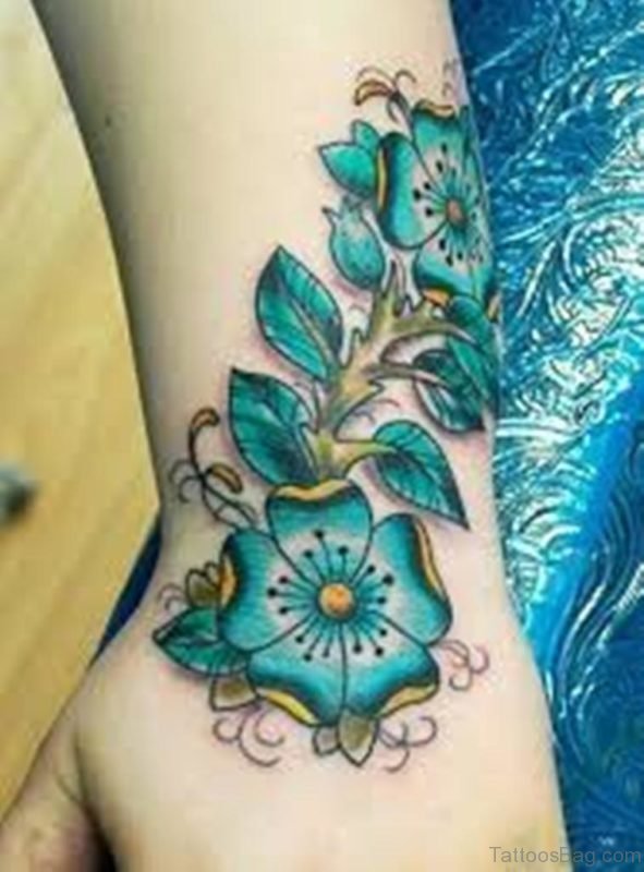 Flower Anchor Tattoo Designs On Foot Hand