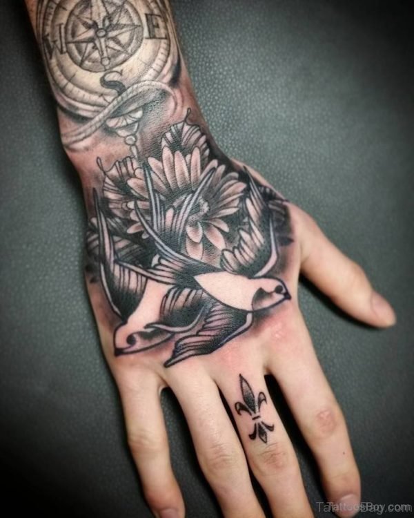 Flower And Swallow Tattoo