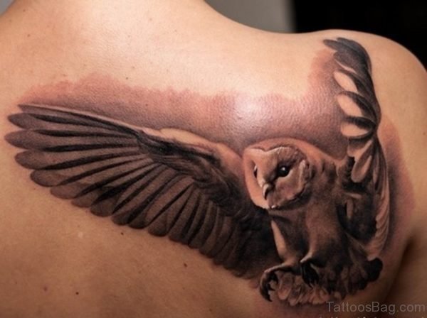 Flying Owl Tattoo On Shoulder