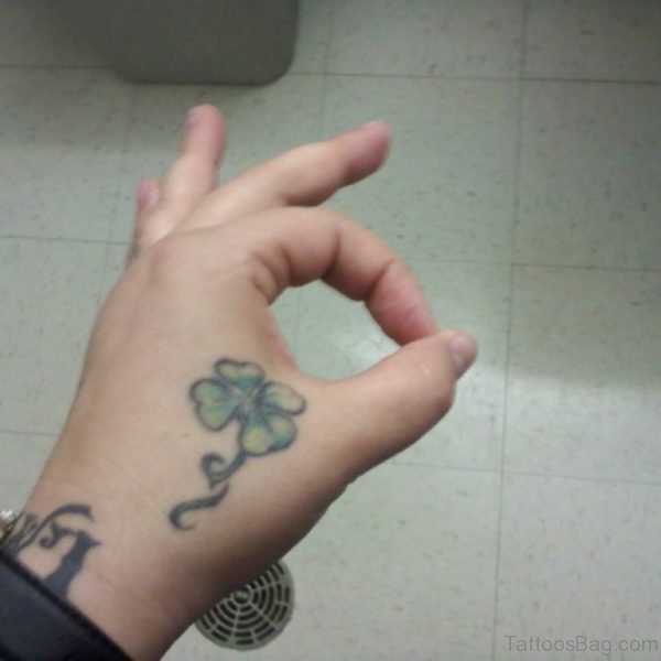 Four Leaf Simple Shamrock Clover Tattoo On Side Hand