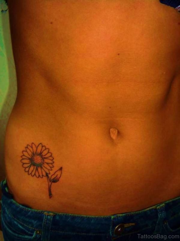 Funky Flower Tattoo On Waist