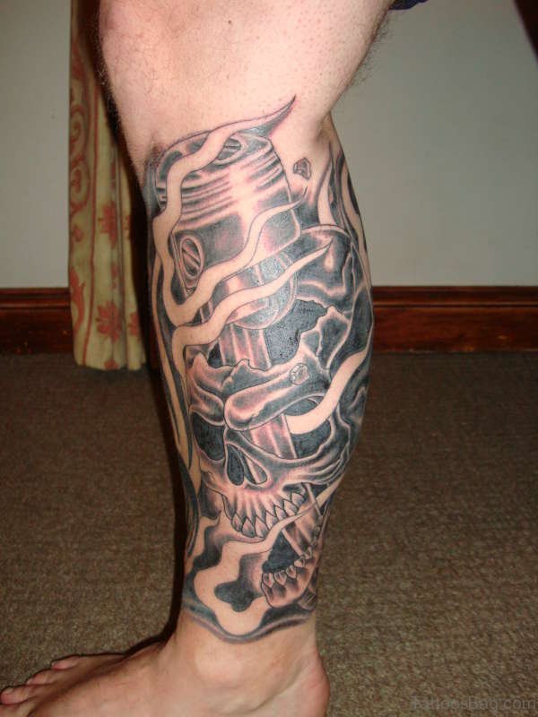 Funky Mechanical Tattoo On Leg