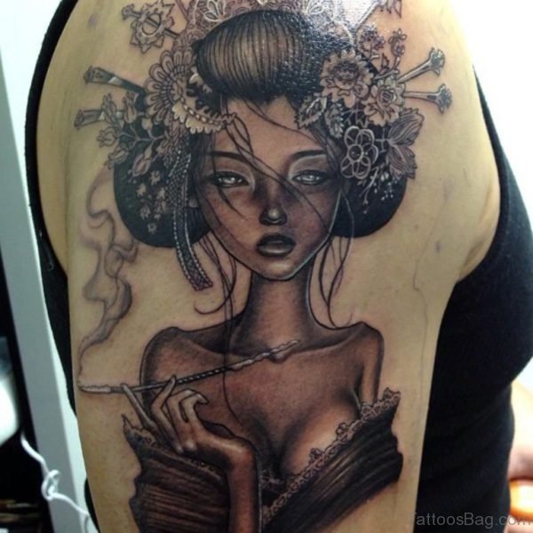 Geisha Tattoo On Shoulder