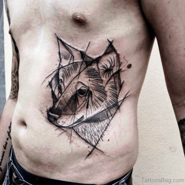 Geometric Alpha Wolf Tattoo On Rib