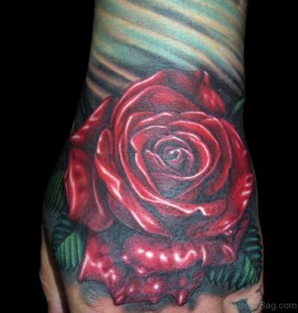 Good Looking Rose Tattoo On Hand