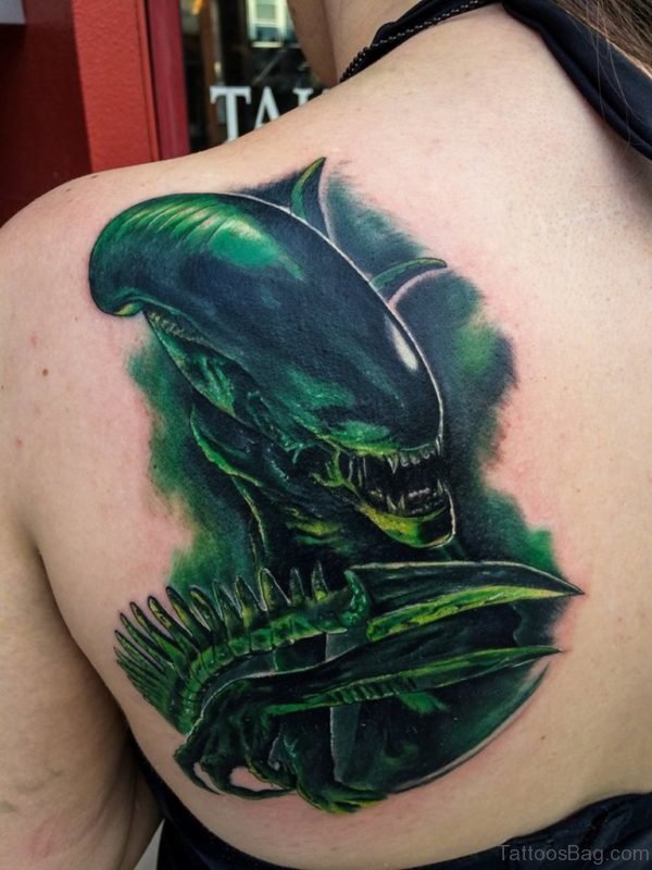 Green Ink Alien Tattoo