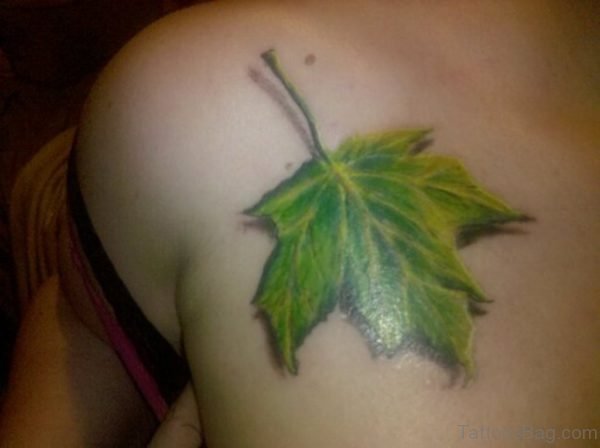 Green Leaf Tattoo Front Shoulder