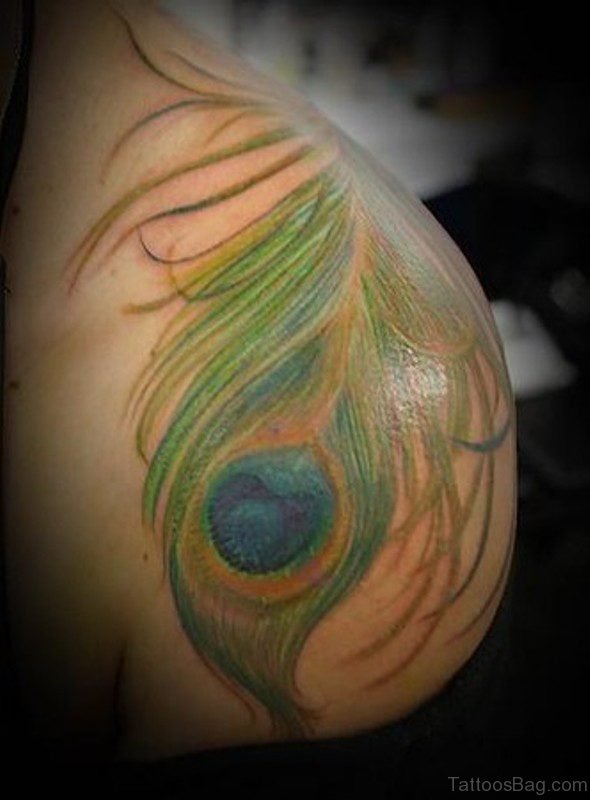Green Peacock Feather Tattoo Design