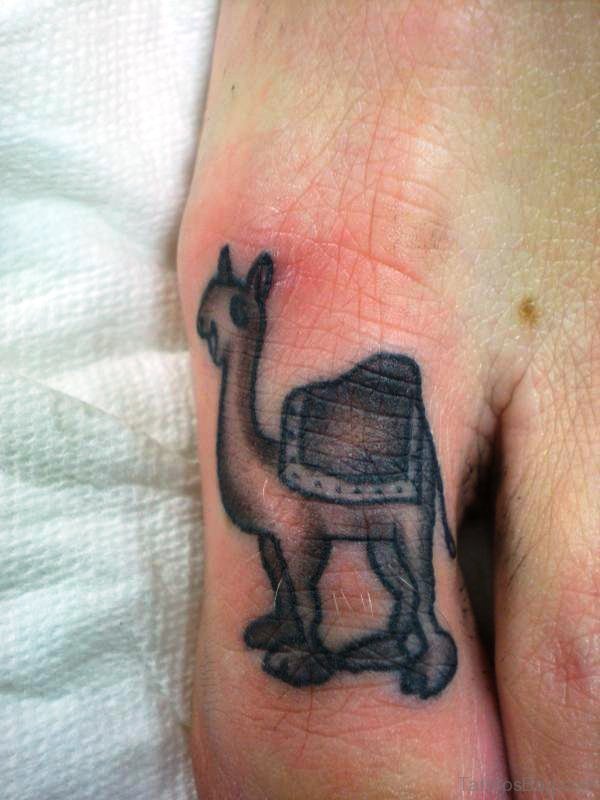 Grey Camel Tattoo On Toe