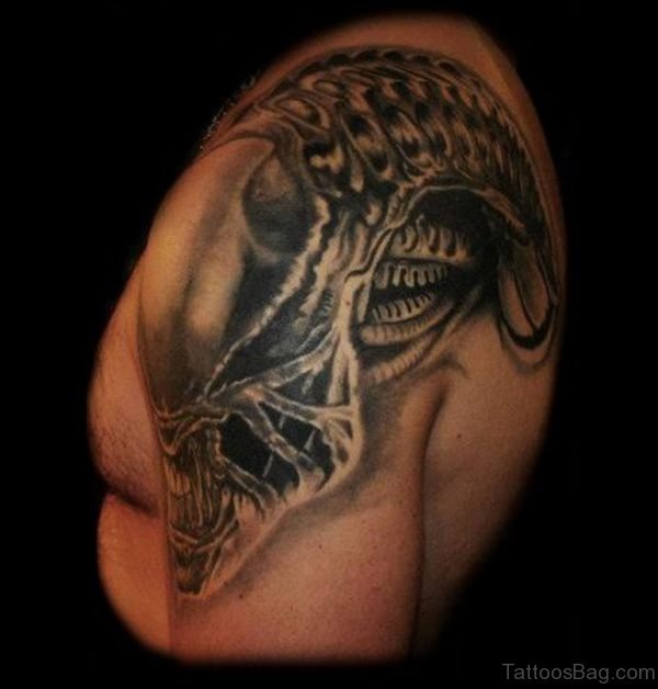 Grey Ink Alien Tattoo