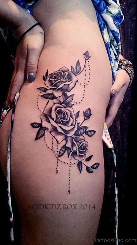 Grey Rose Tattoo On Waist