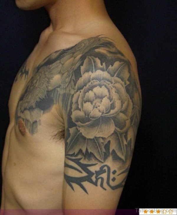 Grey Tribal Shoulder Tattoo