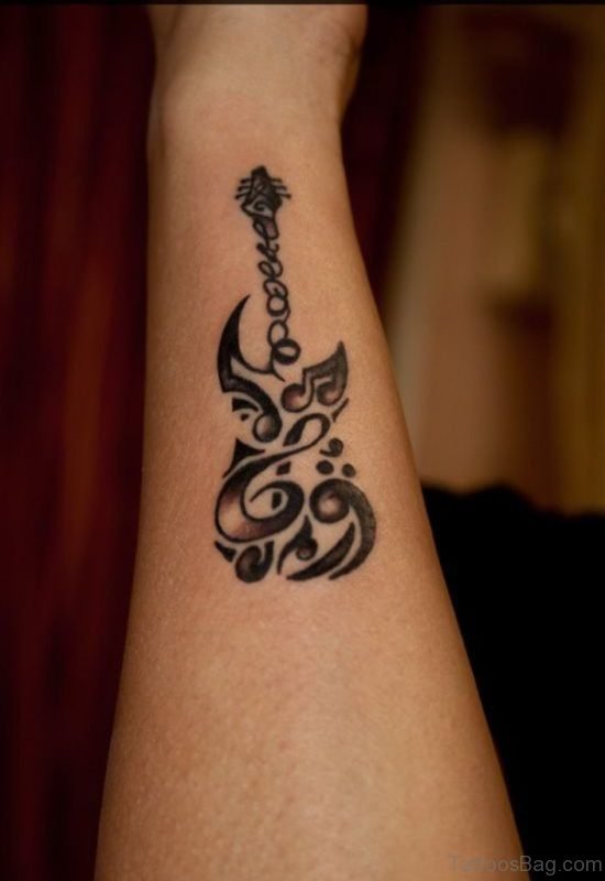 Guitar Tattoo Design On Wrist