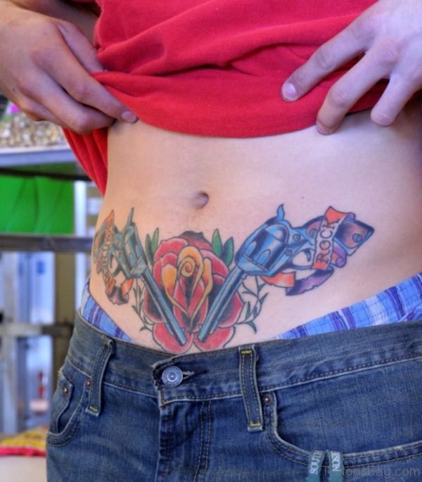 Gun And Flower Tattoo