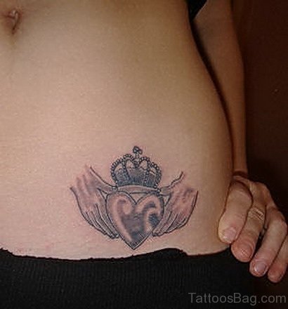 Heart And Crown Tattoo On Stomach