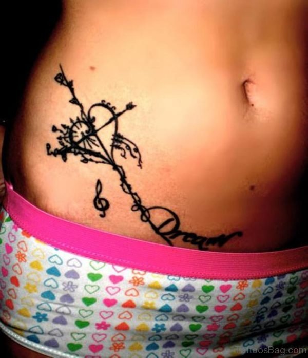 Heart Tattoo On Waist For Girls