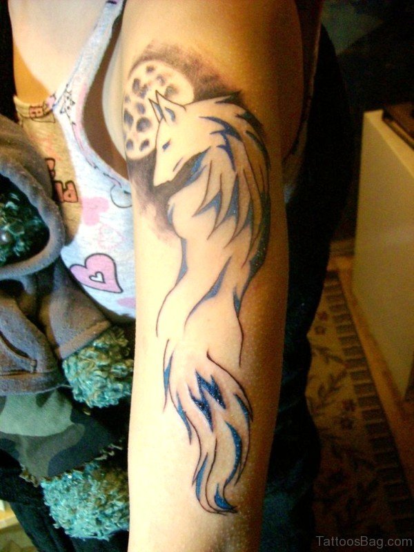 Image Of Tribal Alpha Wolf Tattoo On Arm