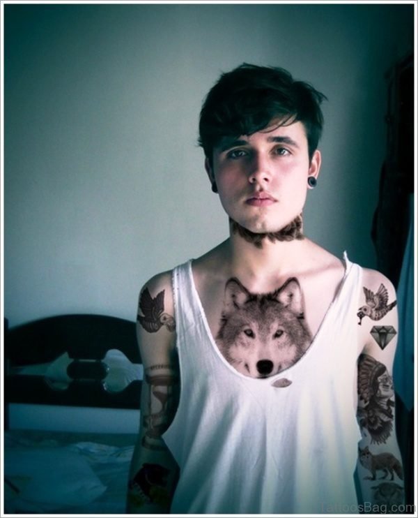 Impressive Alpha Wolf Tattoo On Chest