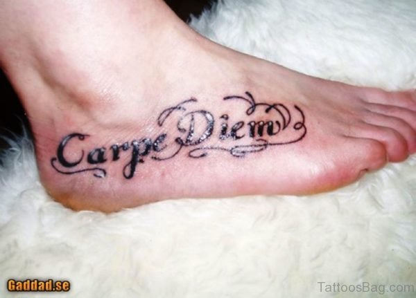 Impressive Carpe Diem Tattoo On Foot