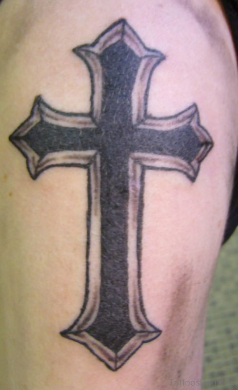 Impressive Cross Tattoo On Shoulder