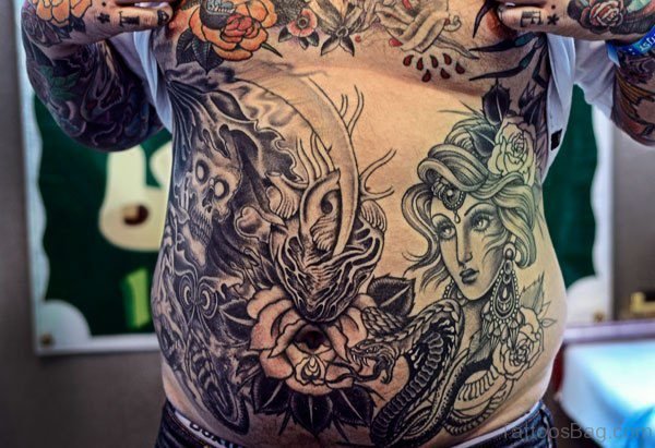 Japanese Tattoo On Stomach