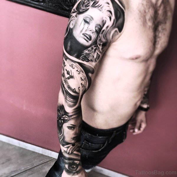 Lady Face Tattoo On Ar