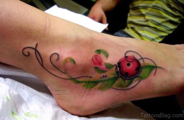 Ladybug Tattoo On Foot 