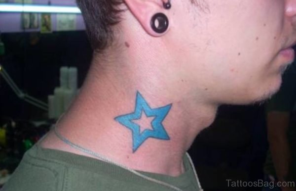 Blue Star Tattoo On Neck
