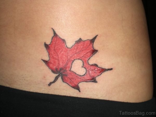 Leaf And Heart Tattoo On Waist