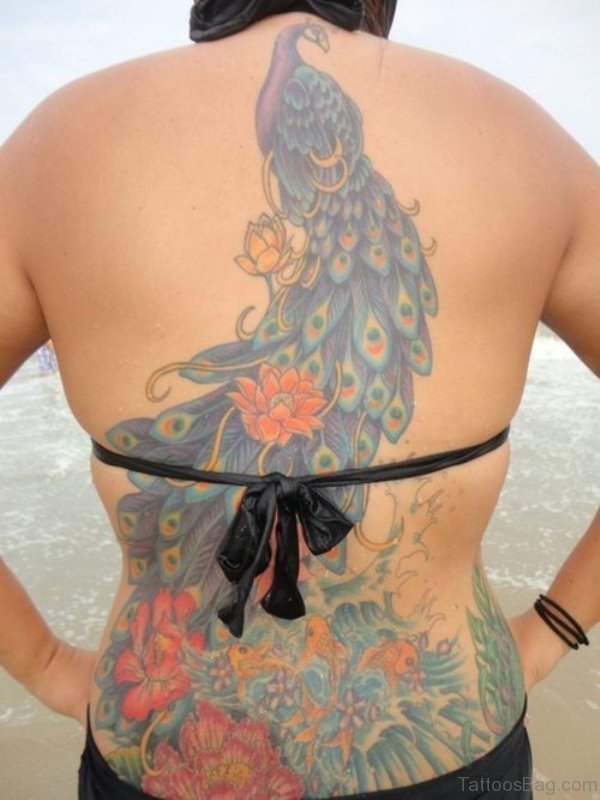 Light Color Peacock Tattoo On Back