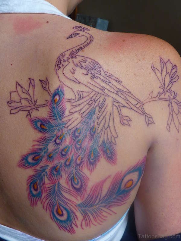 Light Colored Peacock Tattoo On Shoulder