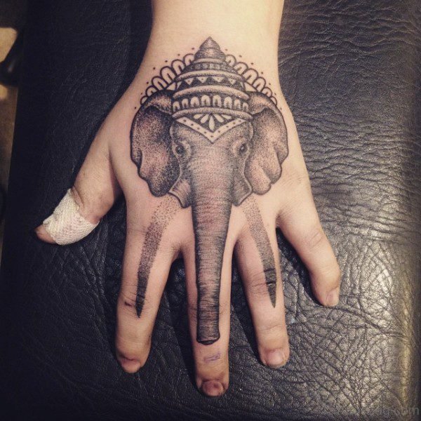 Lovely Elephant Tattoo On Hand 1