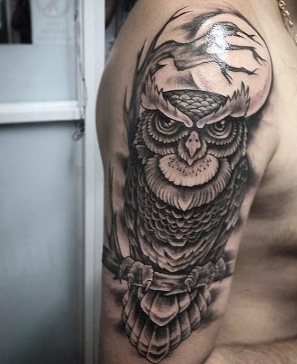 Lovely Owl Tattoo On Shoulder