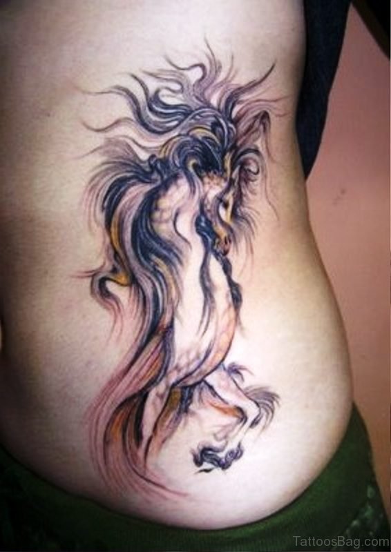 Magnificent Unicorn Tattoo On Rib